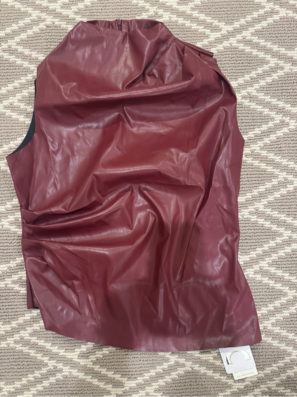 Commense Sleeveless Faux Leather Tank in Burgundy